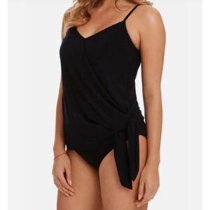 Magicsuit Black Alex Side Tie Tankini Top Swim Sz 8 Slimming Tummy Control Beach
